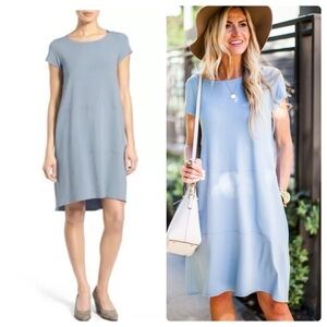 Eileen Fisher | Comfy Bateau Neck Viscose Jersey Dress Hi Low Water Blue | XS
